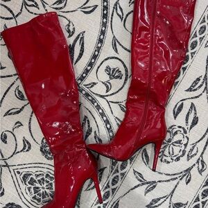SOLD Red Patent Leather Knee-High Boots